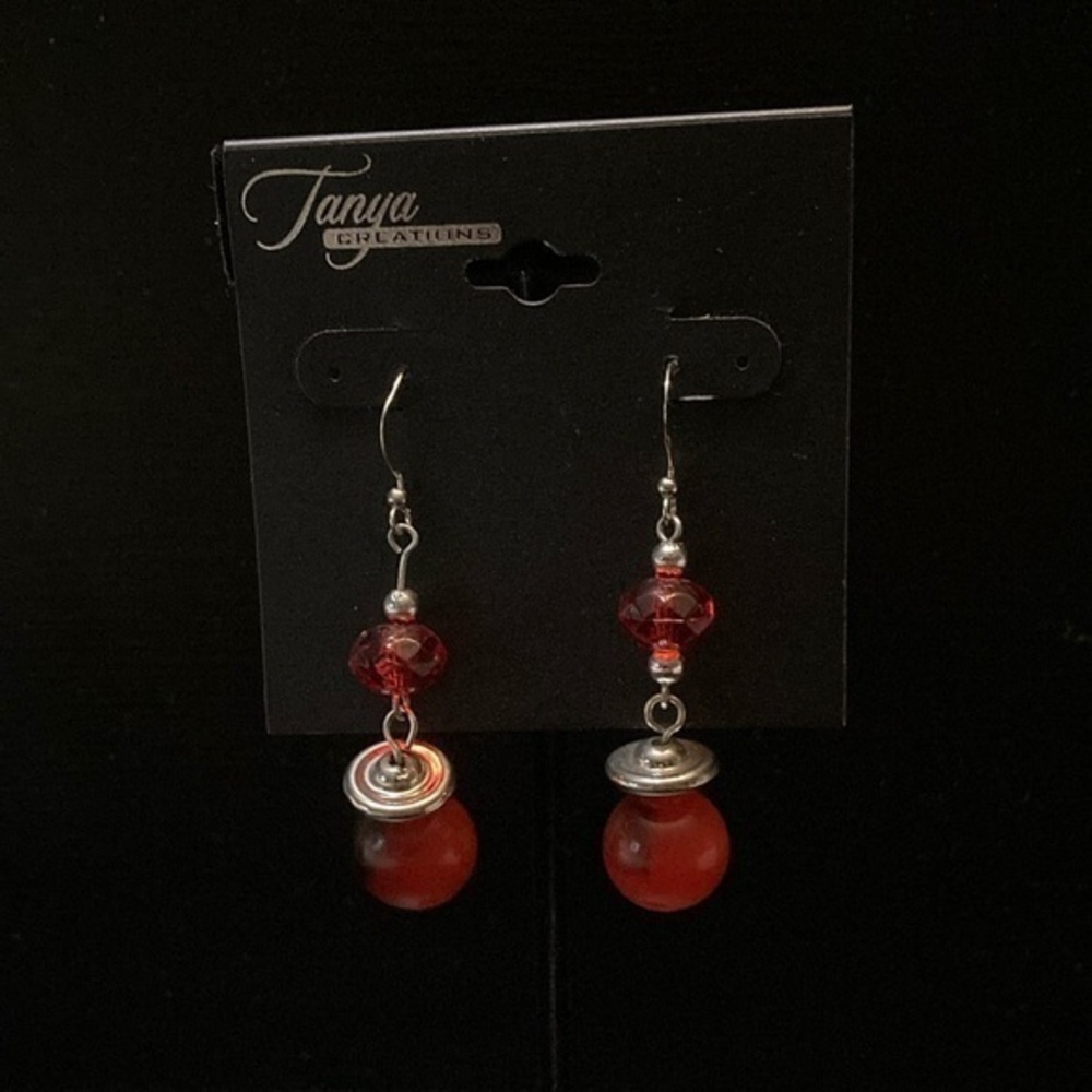 Red and Silver Dangle Earrings